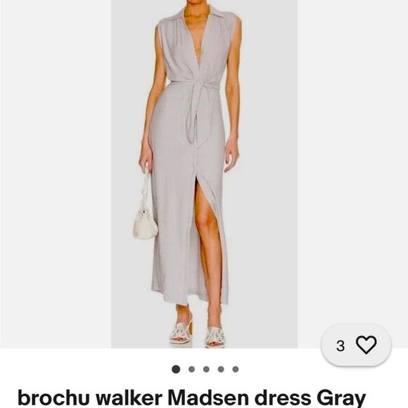 Brochu Walker Gray Sheath Maxi Dress with Tie Front - Picture 1 of 9